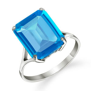 14K. SOLID GOLD RING WITH NATURAL OCTAGON BLUE TOPAZ (White Gold)